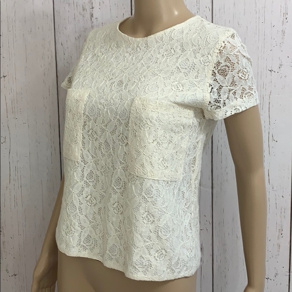 🌻 🆕 Zara Basic Zara Woman Cream Lace Overlay Top - Picture 13 of 14